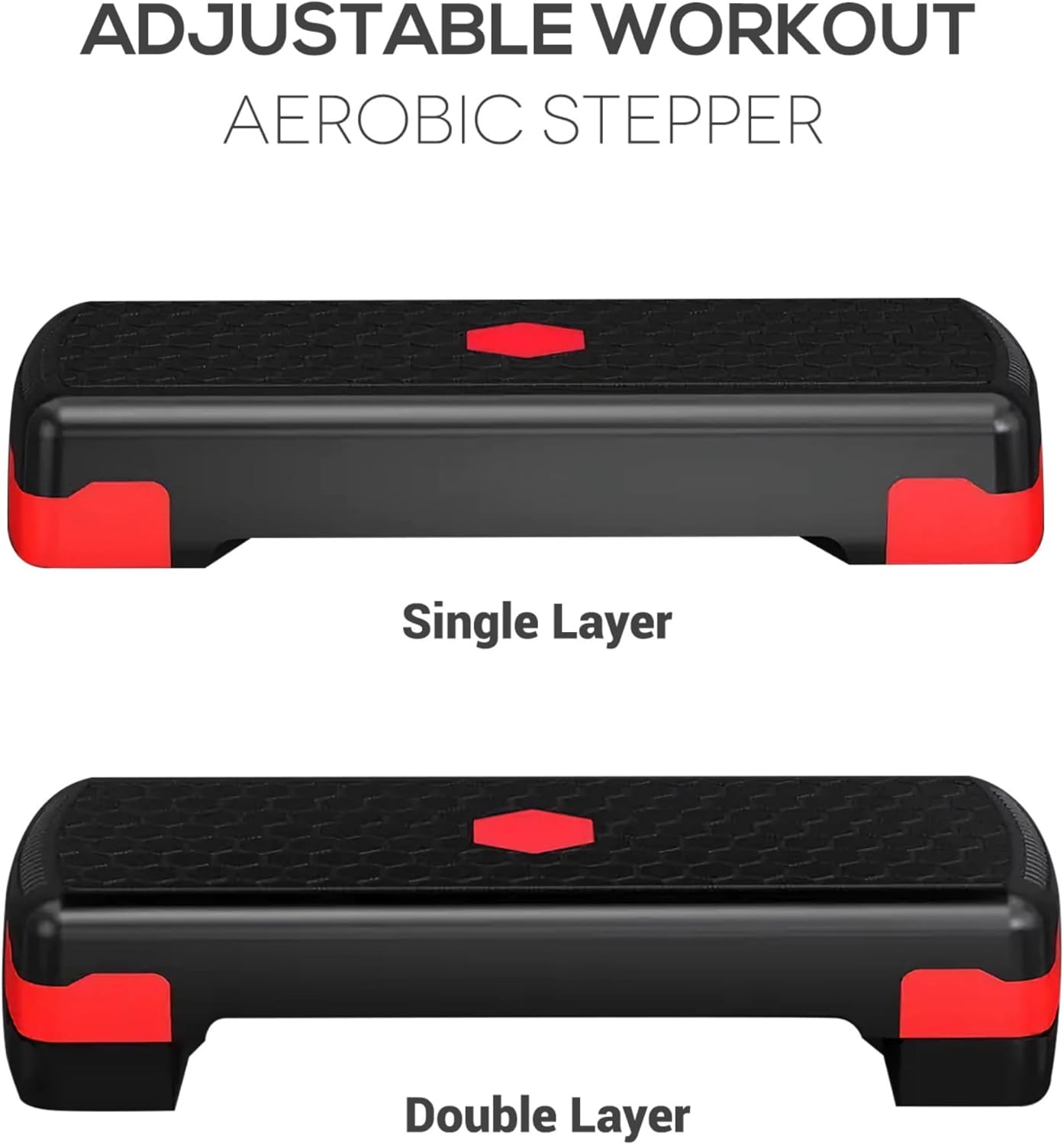 Non-Slip Fitness Stepper - Exercise Steps for Home, Gym, Cardio, Weights, Yoga, & Aerobics - Adjustable 2 Step Level Heights (10, 15 cm) - Workout Equipment Accessory Set