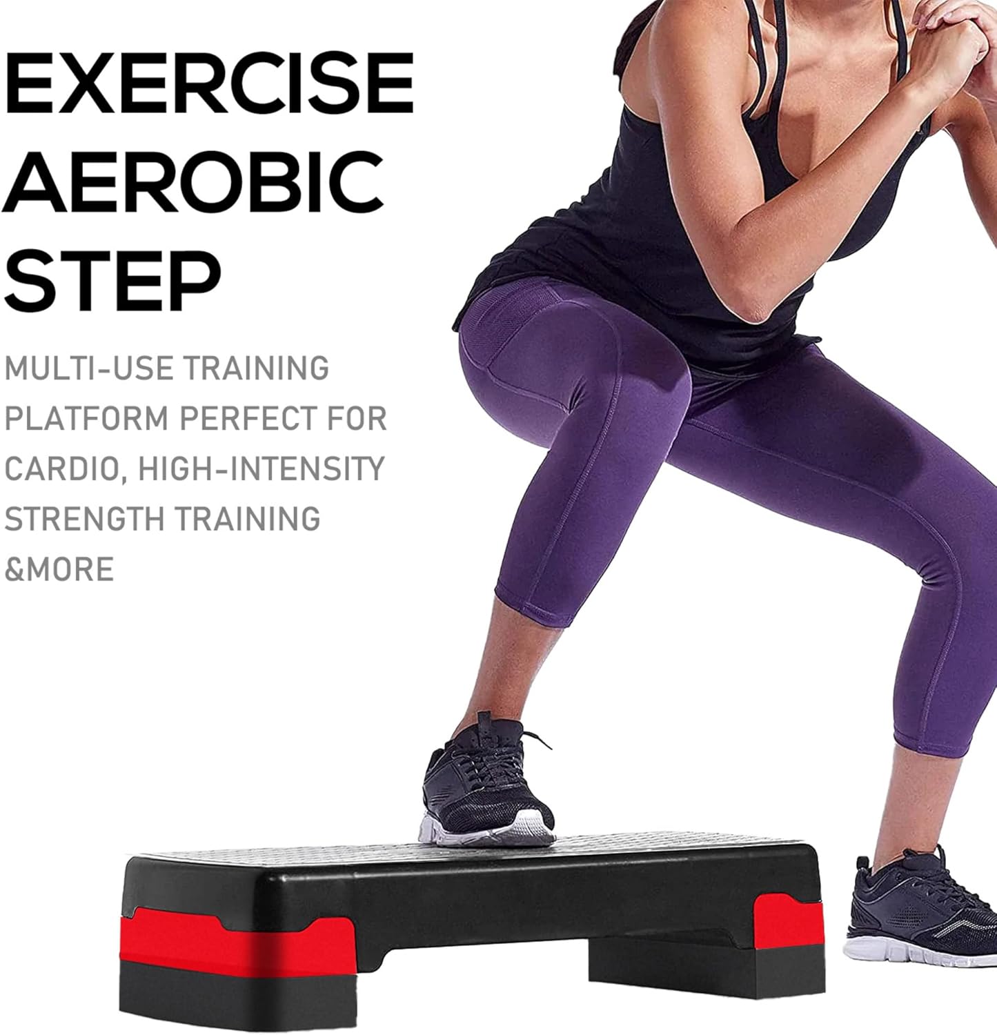 Non-Slip Fitness Stepper - Exercise Steps for Home, Gym, Cardio, Weights, Yoga, & Aerobics - Adjustable 2 Step Level Heights (10, 15 cm) - Workout Equipment Accessory Set