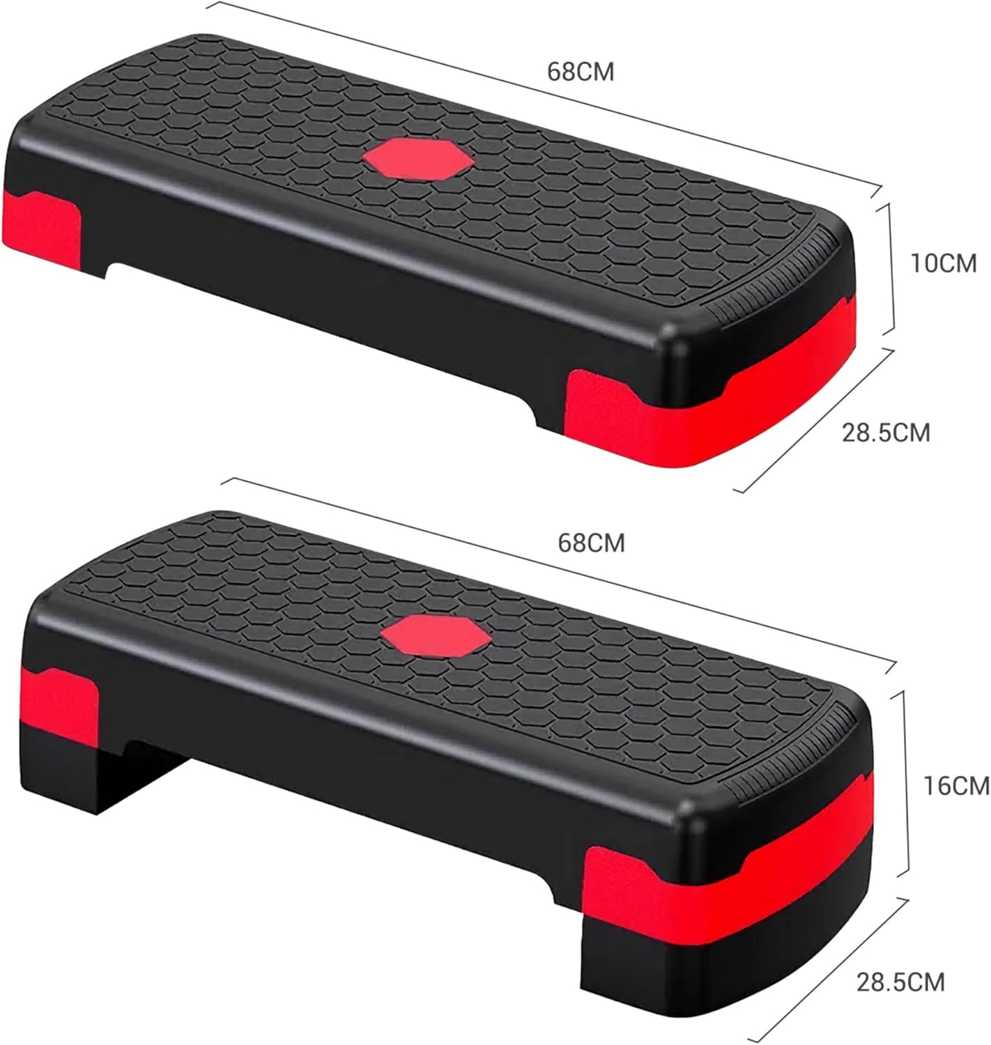 Non-Slip Fitness Stepper - Exercise Steps for Home, Gym, Cardio, Weights, Yoga, & Aerobics - Adjustable 2 Step Level Heights (10, 15 cm) - Workout Equipment Accessory Set