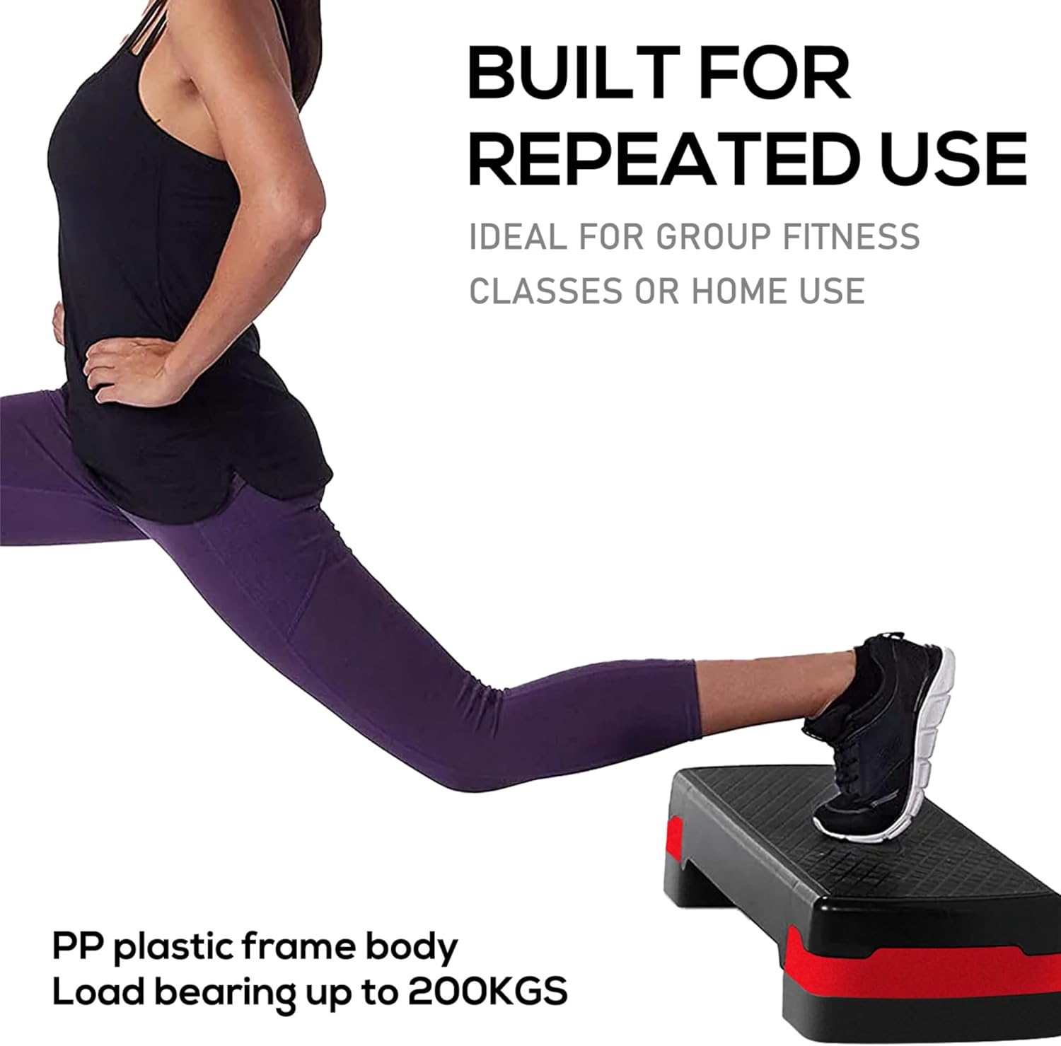 Non-Slip Fitness Stepper - Exercise Steps for Home, Gym, Cardio, Weights, Yoga, & Aerobics - Adjustable 2 Step Level Heights (10, 15 cm) - Workout Equipment Accessory Set